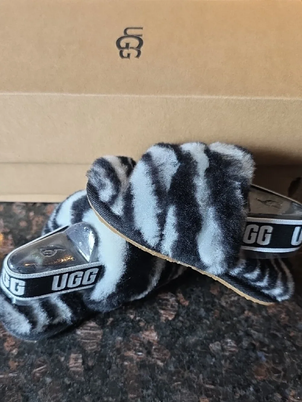 UGG Kid’s Fluff Yeah Zebra Faux Fur Slides